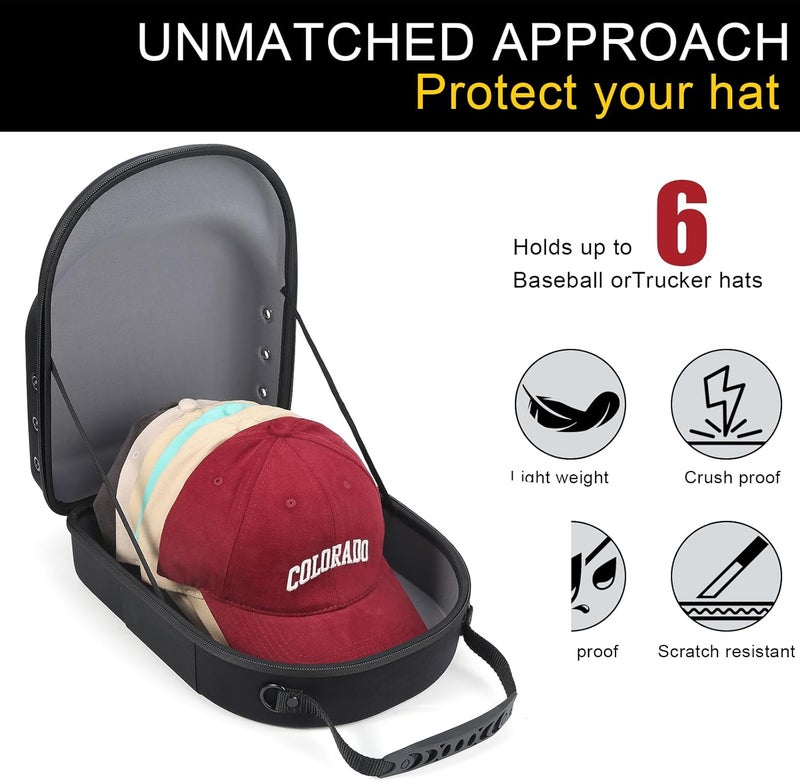 GERMUN Hard baseball hat case, Hat Carrier Travel Case with Adjustable Shoulder Strap, Hat cap case for 6 Baseball Caps - Perfect for Traveling & At-Home Storage (Black with Grey) - Image 2
